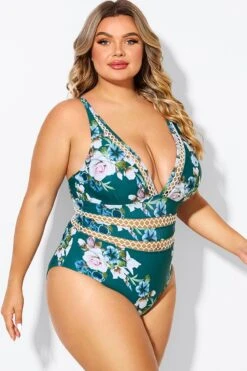 Floral Print Plunge V-neck One Piece Swimsuit -Bikini Bliss Shop b deop033006 6