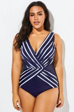 Blue And White Stripe Mesh One Piece Swimsuit -Bikini Bliss Shop b deop034004 33