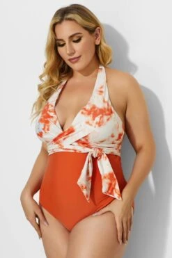 V-neck Tie Dye Wrap Halter One Piece Swimsuit -Bikini Bliss Shop b deop035002 3