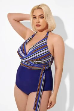 Purple Faux Wrap Halter One Piece Swimsuit -Bikini Bliss Shop b deop035005 3
