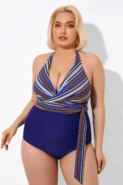 Purple Faux Wrap Halter One Piece Swimsuit -Bikini Bliss Shop b deop035005 6
