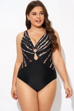 Pattern Ring Plunge Women One Piece Swimsuit -Bikini Bliss Shop b deop061003 1