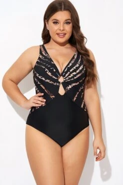 Pattern Ring Plunge Women One Piece Swimsuit -Bikini Bliss Shop b deop061003 3