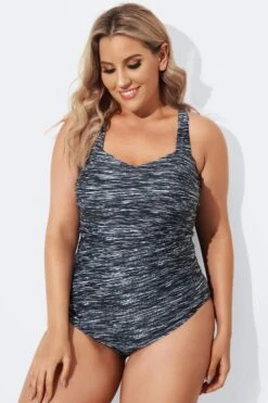 Black Sarong Front Fashionable One Piece Swimsuit