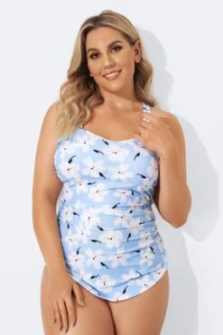 Floral Printed Sexy Sarong Front One Piece Swimsuit -Bikini Bliss Shop b deop065012 3