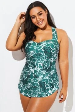 Flower Printed H-Back Sarong Front One Piece Swimsuit -Bikini Bliss Shop b deop065016 33