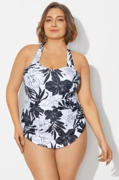 Black＆White Floral Sarong One Piece Swimsuit -Bikini Bliss Shop b deop065018 3