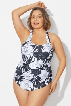 Black＆White Floral Sarong One Piece Swimsuit -Bikini Bliss Shop b deop065018 4
