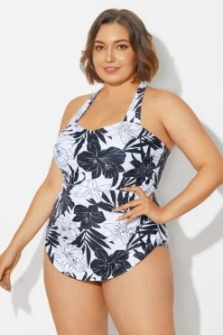 Black＆White Floral Sarong One Piece Swimsuit -Bikini Bliss Shop b deop065018 5