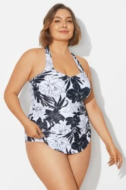 Black＆White Floral Sarong One Piece Swimsuit -Bikini Bliss Shop b deop065018 6
