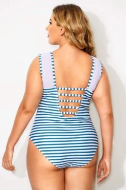 Blue & White Stripes Mesh One Piece Swimsuit -Bikini Bliss Shop b deop089004 2