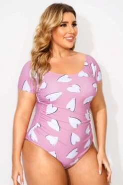 Heart Printed Round Neck One Piece Swimsuit -Bikini Bliss Shop b deop090006 4