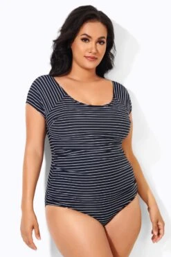 Stripes Round Neck Women One Piece Swimsuit -Bikini Bliss Shop b deop090007 4