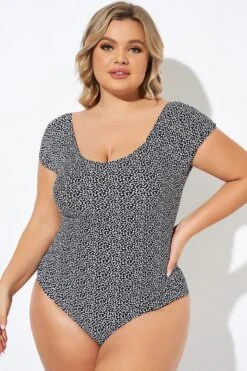 Black Speckled Ladder Back Detail One Piece Swimsuit -Bikini Bliss Shop b deop090010 6