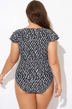 Floral Frill Sleeve Women One Piece Swimsuit -Bikini Bliss Shop b deop093006 2