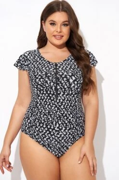 Floral Frill Sleeve Women One Piece Swimsuit -Bikini Bliss Shop b deop093006 3