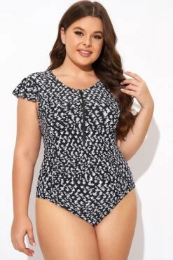 Floral Frill Sleeve Women One Piece Swimsuit -Bikini Bliss Shop b deop093006 4 1