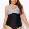 Black Stripe Wide Straps One Piece Swimsuit