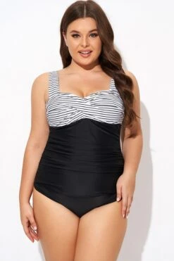 Black Stripe Wide Straps One Piece Swimsuit -Bikini Bliss Shop b deop097004 3