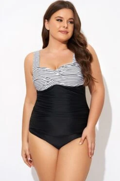 Black Stripe Wide Straps One Piece Swimsuit -Bikini Bliss Shop b deop097004 4