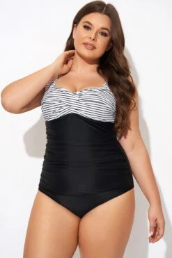 Black Stripe Wide Straps One Piece Swimsuit -Bikini Bliss Shop b deop097004 5