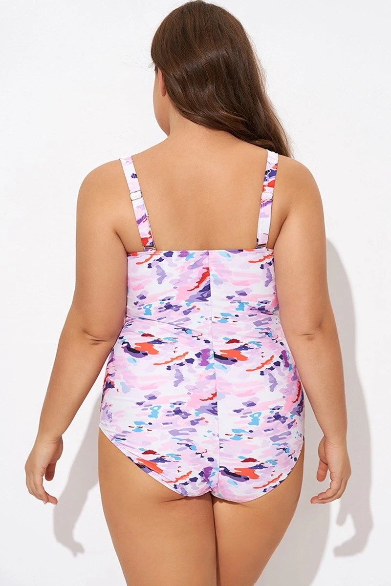 Pink Sweetheart Neckline Tie Dye One Piece Swimsuit 2 Pink Sweetheart Neckline Tie Dye One Piece Swimsuit - Image 2