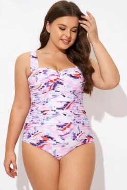 Pink Sweetheart Neckline Tie Dye One Piece Swimsuit 8 Pink Sweetheart Neckline Tie Dye One Piece Swimsuit -Bikini Bliss Shop b deop097005 3