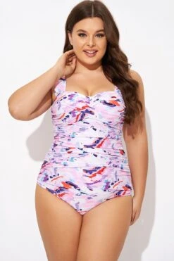 Pink Sweetheart Neckline Tie Dye One Piece Swimsuit 10 Pink Sweetheart Neckline Tie Dye One Piece Swimsuit -Bikini Bliss Shop b deop097005 5