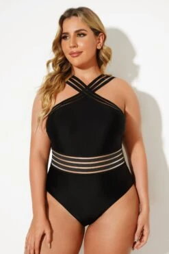 Black Crossover Lady Vintage One Piece Swimsuit -Bikini Bliss Shop b deop115001 3