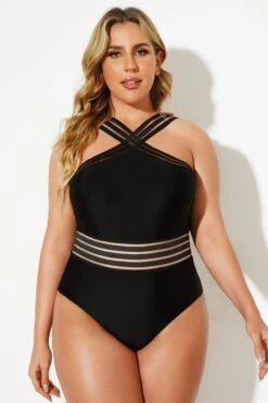 Black Crossover Lady Vintage One Piece Swimsuit -Bikini Bliss Shop b deop115001 4