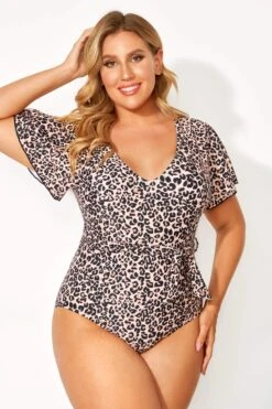 Leopard Printed One Piece Swimsuit With Sleeves -Bikini Bliss Shop b deop124001 3