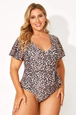 Leopard Printed One Piece Swimsuit With Sleeves -Bikini Bliss Shop b deop124001 4