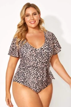Leopard Printed One Piece Swimsuit With Sleeves -Bikini Bliss Shop b deop124001 5