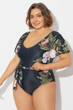 Floral Print Ruffle Sleeves One Piece Swimsuit -Bikini Bliss Shop b deop124007 4