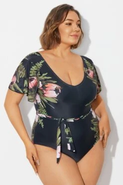 Floral Print Ruffle Sleeves One Piece Swimsuit -Bikini Bliss Shop b deop124007 5