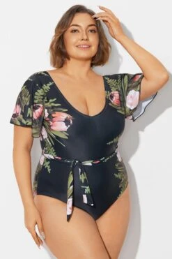 Floral Print Ruffle Sleeves One Piece Swimsuit -Bikini Bliss Shop b deop124007 6