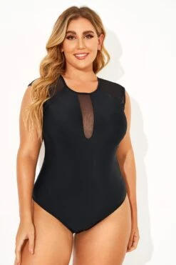 Black Sexy Mesh Shoulder One Piece Swimsuit -Bikini Bliss Shop b deop143001 1