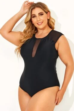 Black Sexy Mesh Shoulder One Piece Swimsuit -Bikini Bliss Shop b deop143001 3