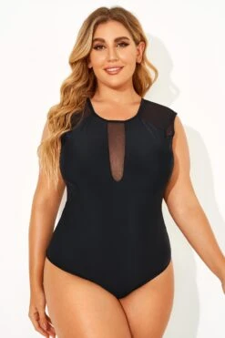Black Sexy Mesh Shoulder One Piece Swimsuit -Bikini Bliss Shop b deop143001 6