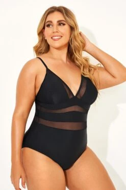 Black Mesh V-neck Women One Piece Swimsuit -Bikini Bliss Shop b deop145001 3