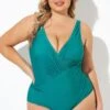 Green Shape Cross-over Shirred One Piece Swimsuit