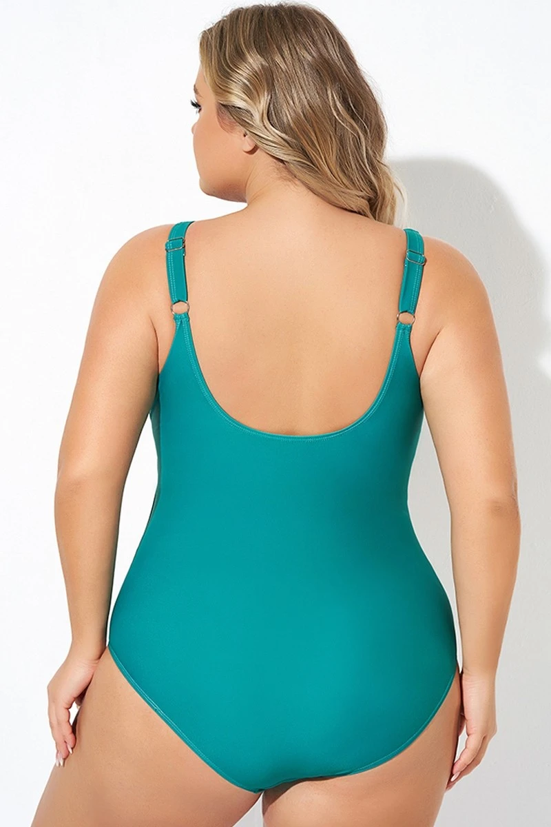 Green Shape Cross-over Shirred One Piece Swimsuit 2 Green Shape Cross-over Shirred One Piece Swimsuit - Image 2