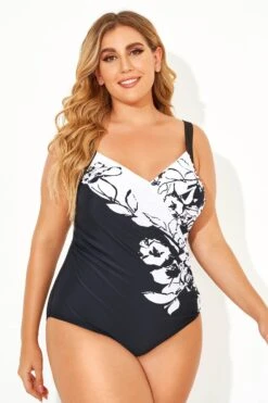 Black & White Flower Printed One Piece Swimsuit -Bikini Bliss Shop b deop148001 2