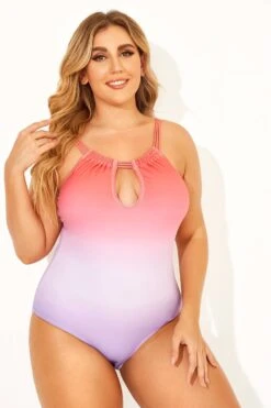 Ombre Color Keyhole Halter Top One Piece Swimsuits -Bikini Bliss Shop b deop152001 6
