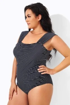 Black & White Striped Thick Strap One Piece Swimsuit 6 Black & White Striped Thick Strap One Piece Swimsuit -Bikini Bliss Shop b deop163001 2