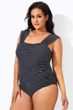 Black & White Striped Thick Strap One Piece Swimsuit 7 Black & White Striped Thick Strap One Piece Swimsuit -Bikini Bliss Shop b deop163001 4