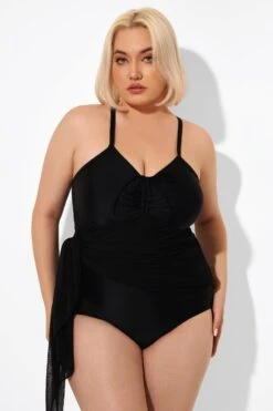 Black 2 In 1 Adjustable Straps Retro One Piece Swimsuit -Bikini Bliss Shop b deop177001 5