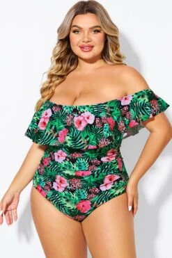 Floral Print Bandeau Off The Shoulder Ruffle One Piece Swimsuit 8 Floral Print Bandeau Off The Shoulder Ruffle One Piece Swimsuit -Bikini Bliss Shop b deop183006 1