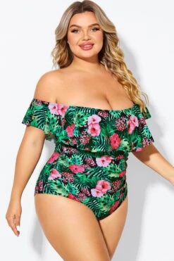 Floral Print Bandeau Off The Shoulder Ruffle One Piece Swimsuit 10 Floral Print Bandeau Off The Shoulder Ruffle One Piece Swimsuit -Bikini Bliss Shop b deop183006 5