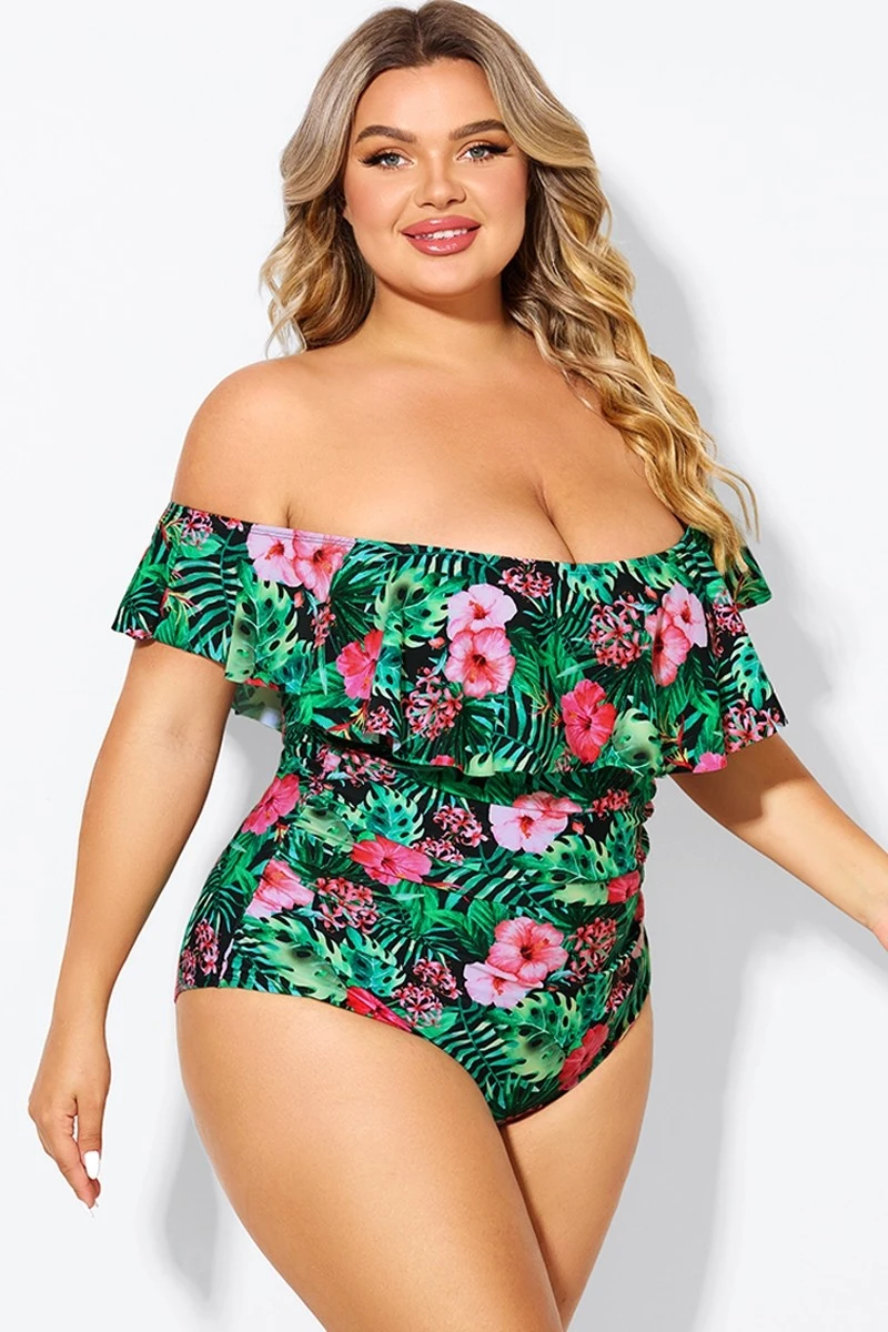 Floral Print Bandeau Off The Shoulder Ruffle One Piece Swimsuit 5 Floral Print Bandeau Off The Shoulder Ruffle One Piece Swimsuit - Image 5